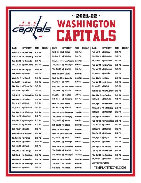 washington capitals schedule